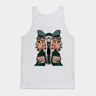 Angry Bikers Tribe - Smoking Men in Green Uniforms Tank Top